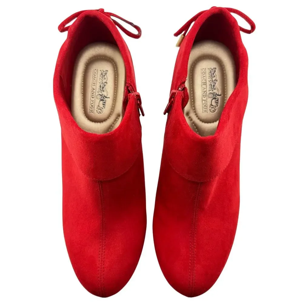 Coach and Four Modern Red Faux Suede Bow Detail Size 8 Ladies Ankle Boot Shoes